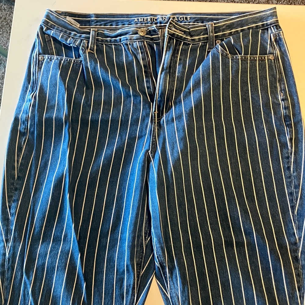 American Eagle Outfitters High-Rise Navy Blue Pinstripe Jeans
